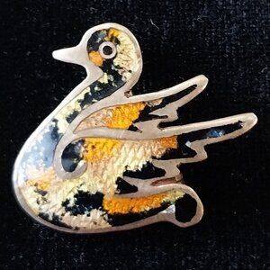Vtg Jeronimo Fuentes Bird Enamel Brooch Sterling Silver Taxco Mexican